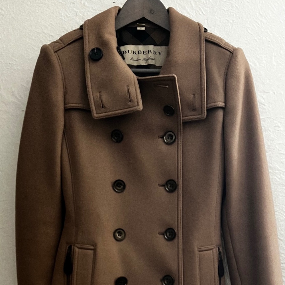 BURBERRY Daylesmoore Wool Blend Double Breasted Trench Coat Camel Size US 4